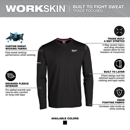 Milwaukee 403B WORKSKIN™ Crew Neck Baselayer Black 