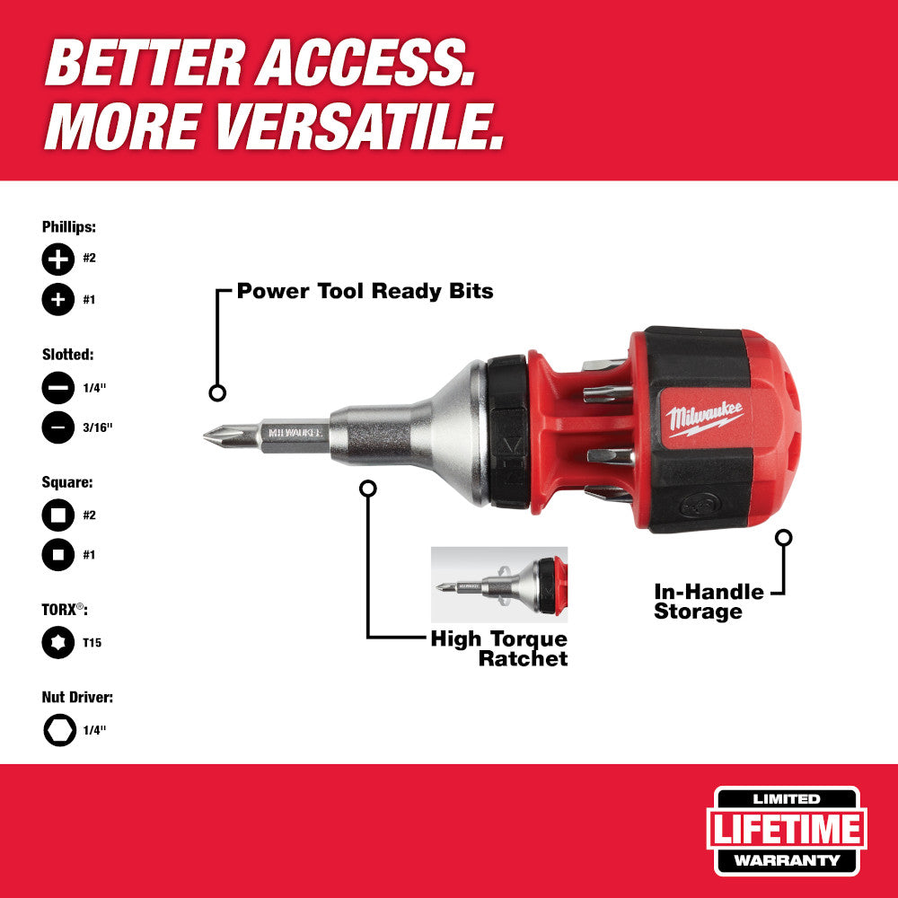 Milwaukee 48-22-2330, 8-in-1 Compact Ratcheting Multi-bit Driver