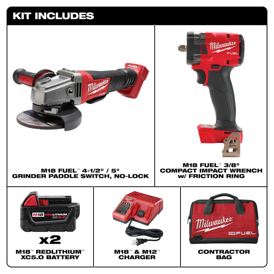 Milwaukee 2991-22, M18 FUEL 2-Tool Impact Combo Kit (Impact Wrench + Grinder)