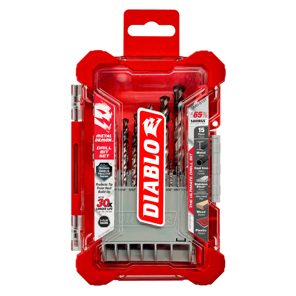 Diablo DMD-S15T, Metal Demon™ Drill Bits Set for Mild, Hardened and Stainless Steels (15-pc)