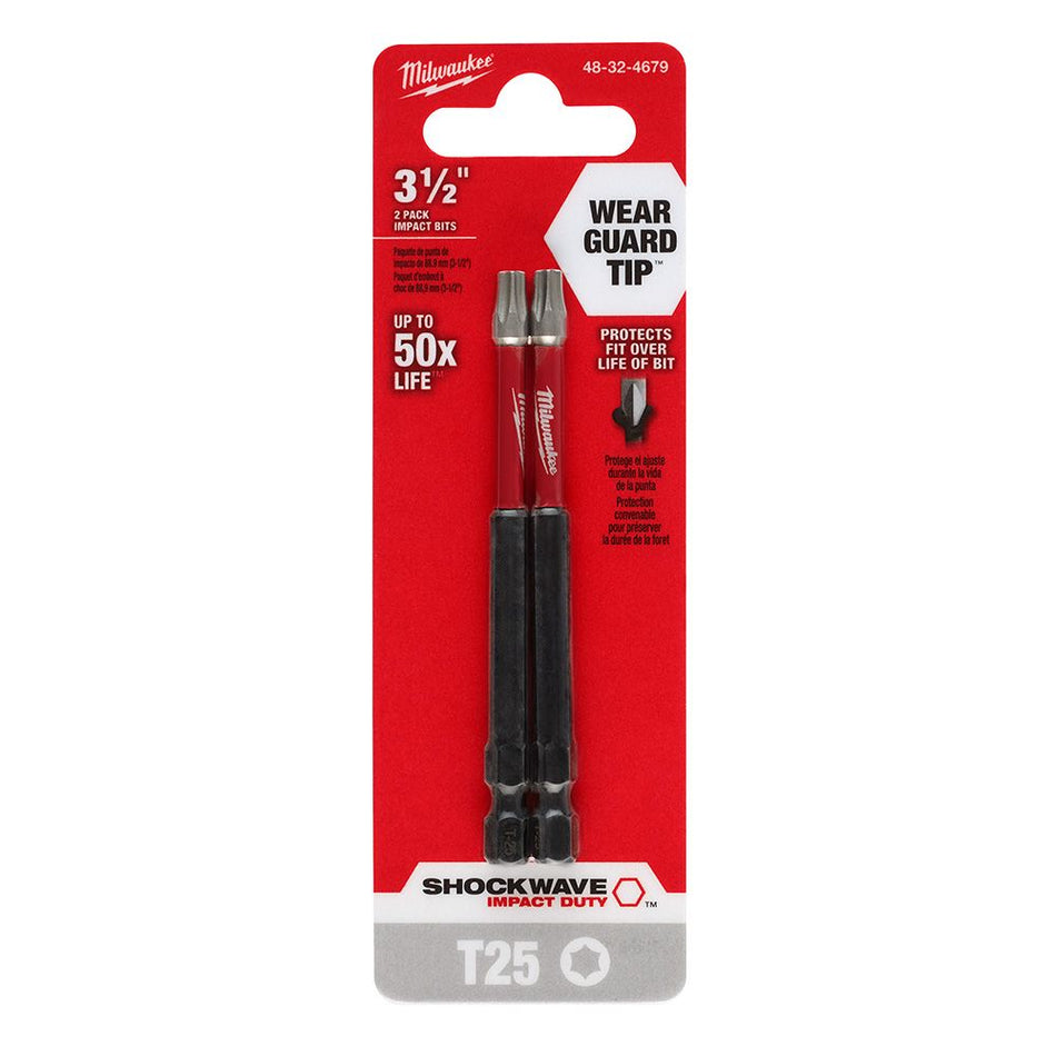 Milwaukee 48-32-4679, 3-1/2" Torx T25 SHOCKWAVE Impact Duty Bit - 2 Pack
