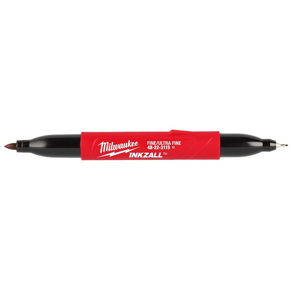 Milwaukee 48-22-3115, INKZALL Double Sided Black Jobsite Marker - Ultra Fine and Fine Point