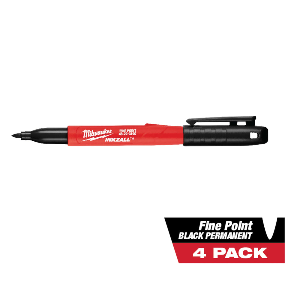 Milwaukee 48-22-3104, Inkzall Black Fine Point Marker (4/pkg)
