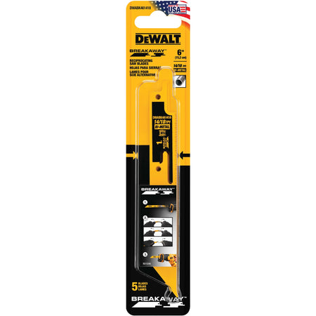 DEWALT DWABK461418, 6'' Breakaway Reciprocating Saw Blades (5/pkg)