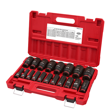 Milwaukee 49-66-7012, 1/2" Drive SHOCKWAVE Impact Duty SAE Deep 6 Point Socket Set - 19 Piece
