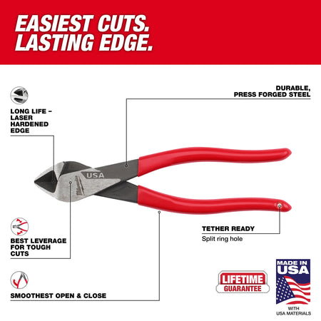 Milwaukee MT508,  8" Diagonal Dipped Grip Cutting Pliers (USA)