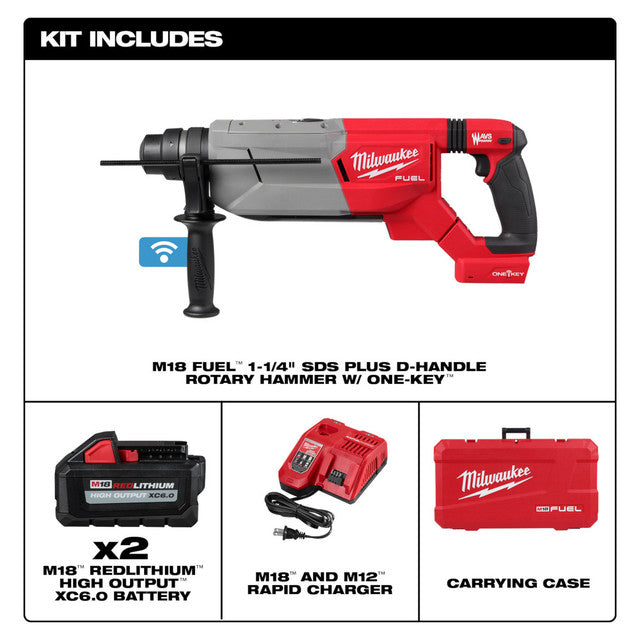 Milwaukee 2916-22, M18 FUEL™ 1-1/4” SDS Plus D-Handle Rotary Hammer Kit w/ ONE-KEY™