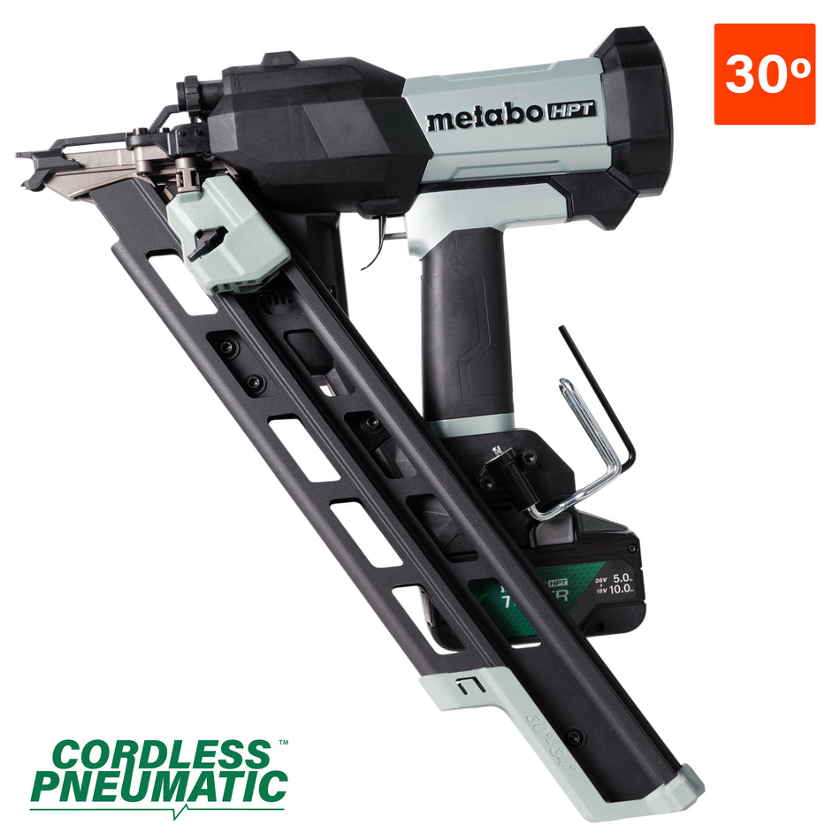 Metabo HPT NR1890DCBQRY, 18V 30° Cordless Pneumatic 3-1/2" Framing Nailer (1 x 10Ah T-PWR Tabless Battery)