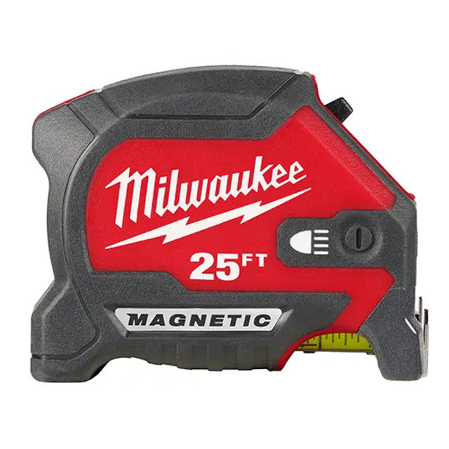 Milwaukee 48-22-0428, 25ft Compact Wide Blade Magnetic Tape Measure w/ Rechargeable 100L Light