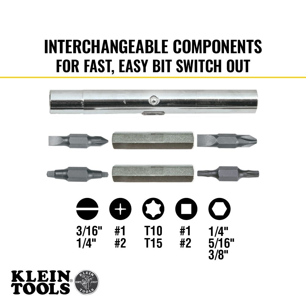 Klein Tools 32500, Multi-Bit Screwdriver / Nut Driver, 11-in-1, Ph, Sl, Sq, Torx Bits