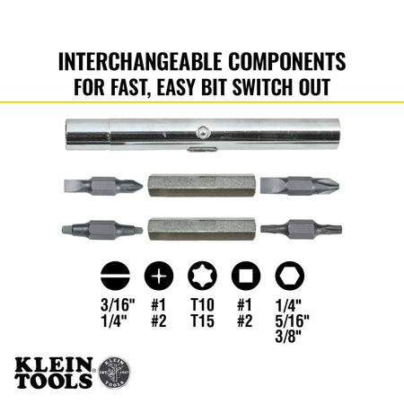 Klein Tools 32500, Multi-Bit Screwdriver / Nut Driver, 11-in-1, Ph, Sl, Sq, Torx Bits