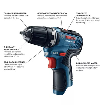 BOSCH GSR12V-300N, 12V Max Brushless Drill Driver (Bare Tool)