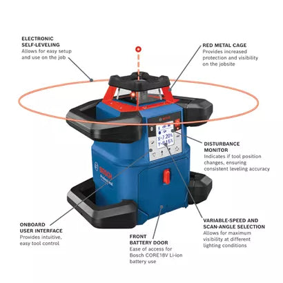 BOSCH GRL4000-80CHVK, 18V REVOLVE4000 Connected Self-Leveling Horizontal/Vertical Rotary Laser Kit with (1) CORE18V® 4 Ah Advanced Power Battery