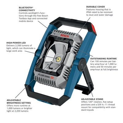Bosch GLI18V-2200CN, 18V LED Connected Floodlight  - 2,200 Lumens (Bare Tool)