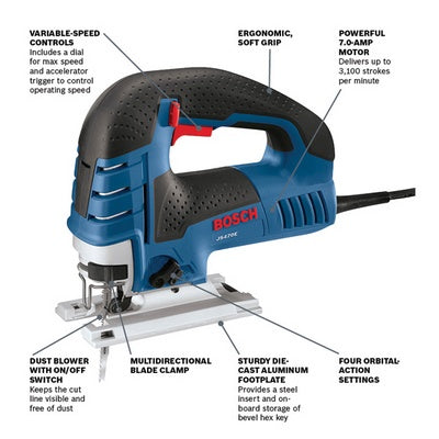 BOSCH JS470E, Top Handle Jig Saw - 7.0 Amp