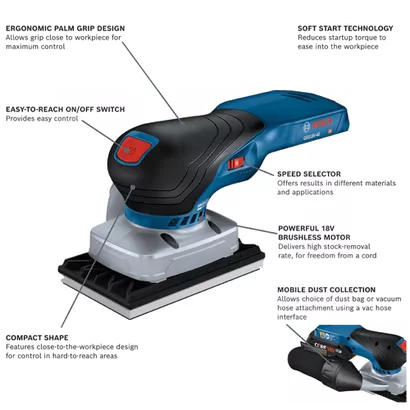 BOSCH GSS18V-40N, 18V Brushless 1/4-Sheet Orbital Finishing Sander (Bare Tool)