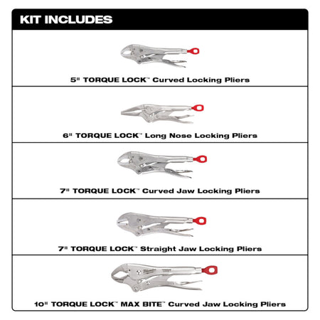 Milwaukee 48-22-3695, 5pc Torque Lock Locking Pliers Set