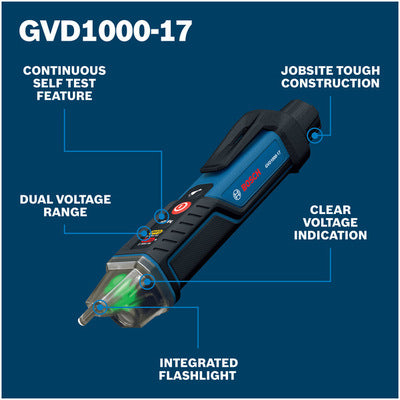 Bosch GVD1000-17, Non-Contact Voltage Tester 24-1000V AC with Flashlight