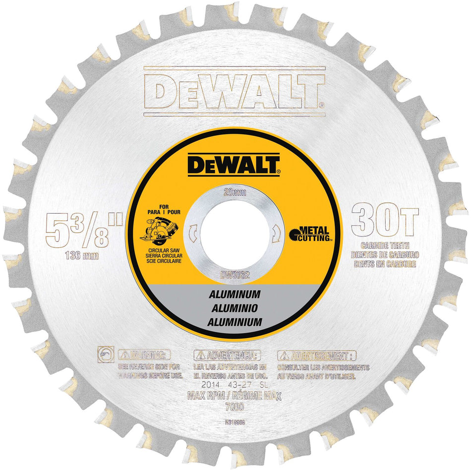 DEWALT DW9052, 5-3/8'' 30T Aluminum Cutting Saw Blade 20mm Arbor