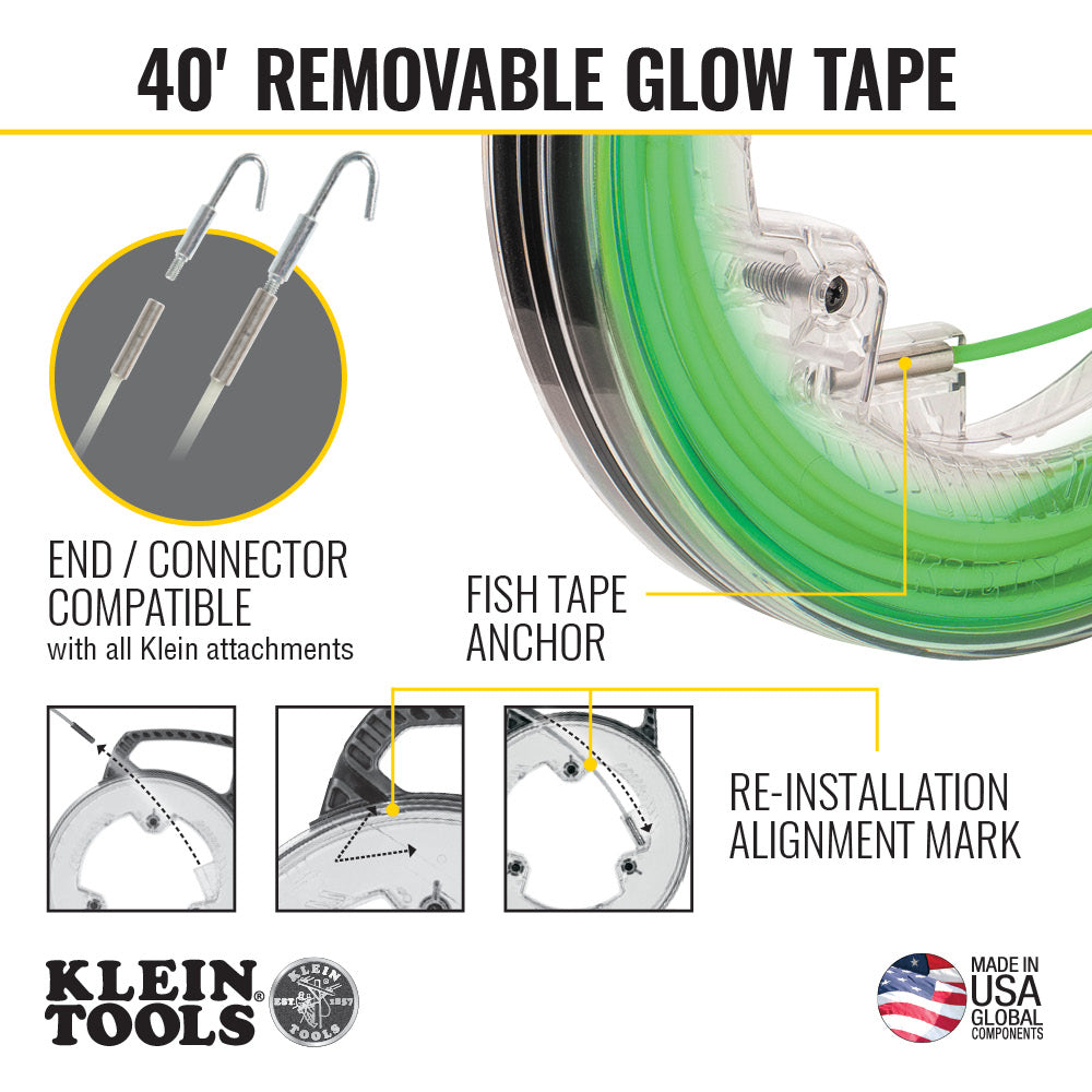 Klein Tools 50660, Glow in the Dark Fish Tape, 40-Foot