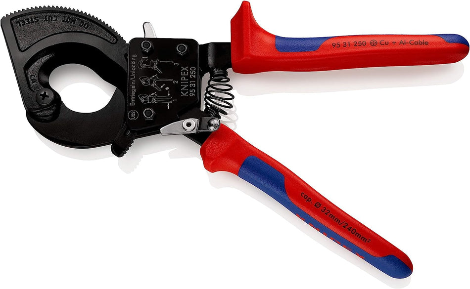 Knipex 95 31 250 SBA, Comfort Grip Ratcheting Type Cable Cutter