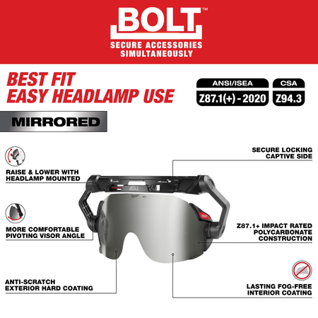 Milwaukee 48-73-1419, BOLT™ Eye Visor - Mirrored Dual Coat Lens (Compatible with Milwaukee® BOLT™ Safety Helmets & BOLT™ Hard Hats)