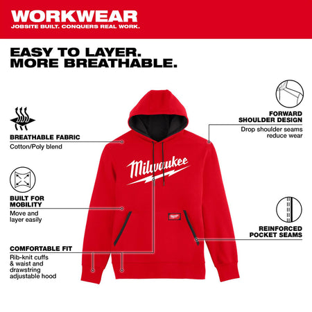 Milwaukee 352R-L, BIG LOGO MIDWEIGHT HOODIE - RED L