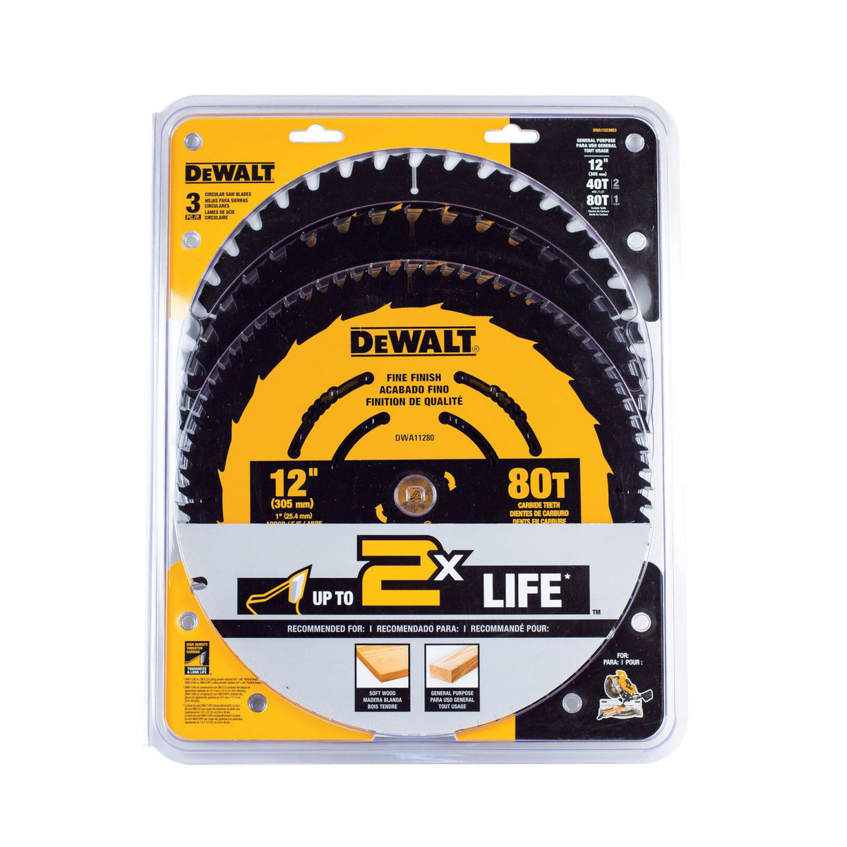 DEWALT DWA112CMB3,12 In 80t & 2 X 40t Saw Blade