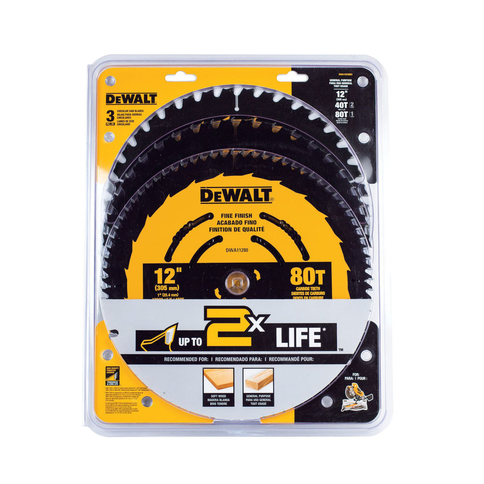 DEWALT DWA112CMB3,12 In 80t & 2 X 40t Saw Blade