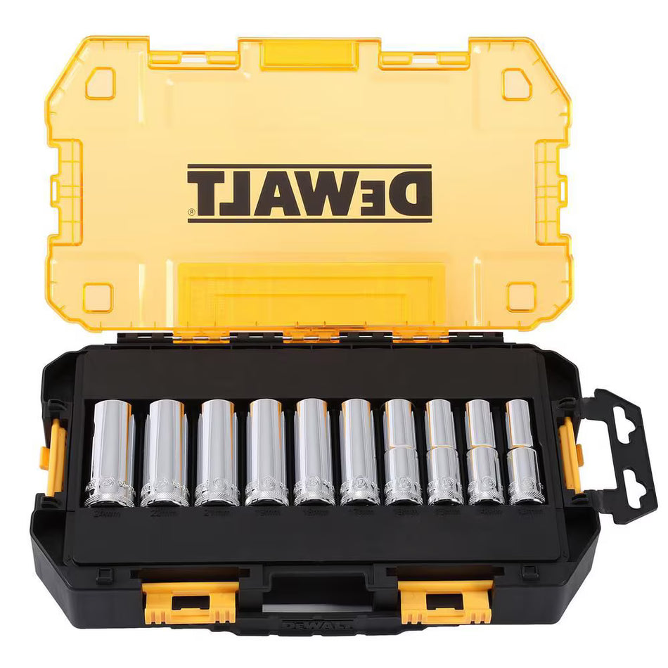 DEWALT DWMT73815, 10 pc 1/2'' Drive Deep Metric Socket Set