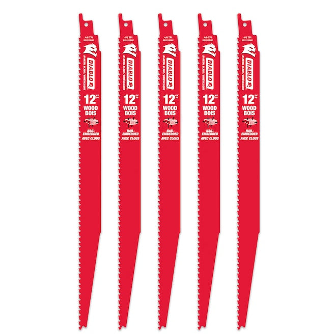 Diablo DS1212BW5C, 12" BiM Nail-Embedded Wood Recip Saw Blade (5 /pkg)
