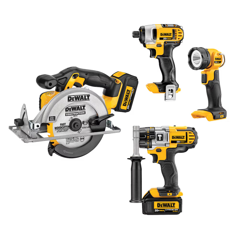 DEWALT DCK494P2, 20V MAX XR 4 Tool (DCD996, DCF887, DCS367 Recip, DCL040) w/ 2 Batteries (5.0Ah) and Bag