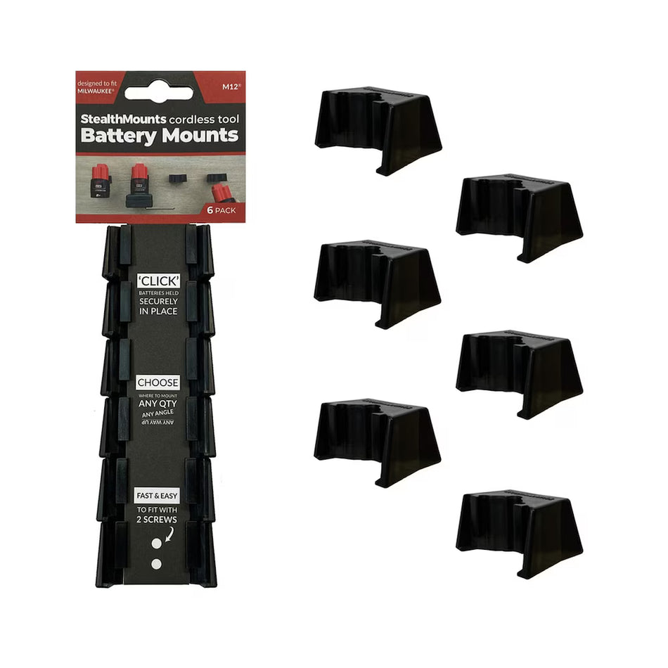 StealthMounts BM-MW18-6-6, Milwaukee M18 Battery Mounts  (6 Pack) - Black