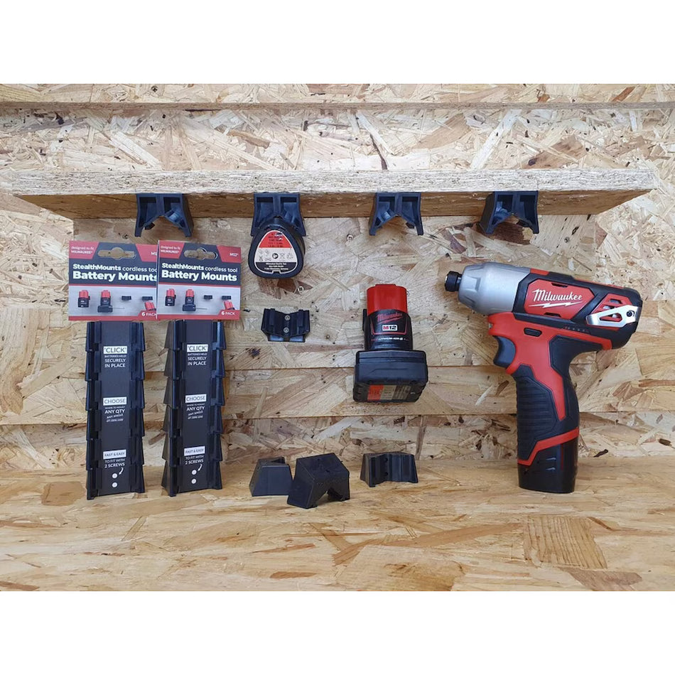 StealthMounts BM-MW18-6-6, Milwaukee M18 Battery Mounts  (6 Pack) - Black