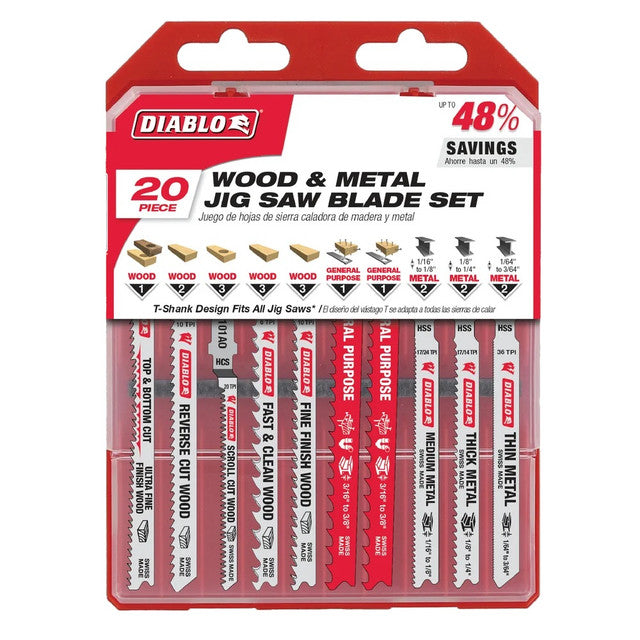 Diablo DJT20S, 20 pc T-Shank Jig Saw Blade Set for Wood & Metal