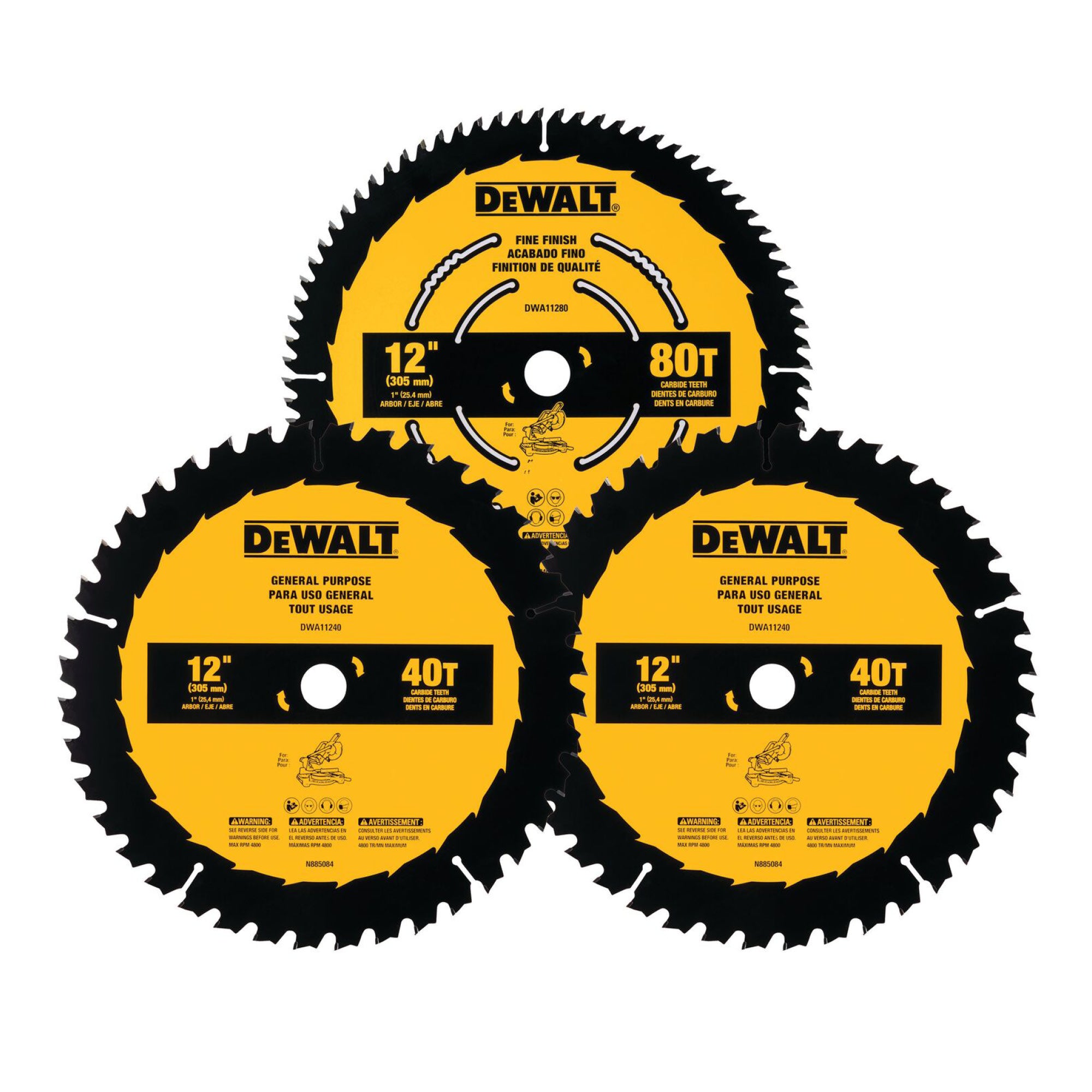DEWALT DWA112CMB3,12 In 80t & 2 X 40t Saw Blade