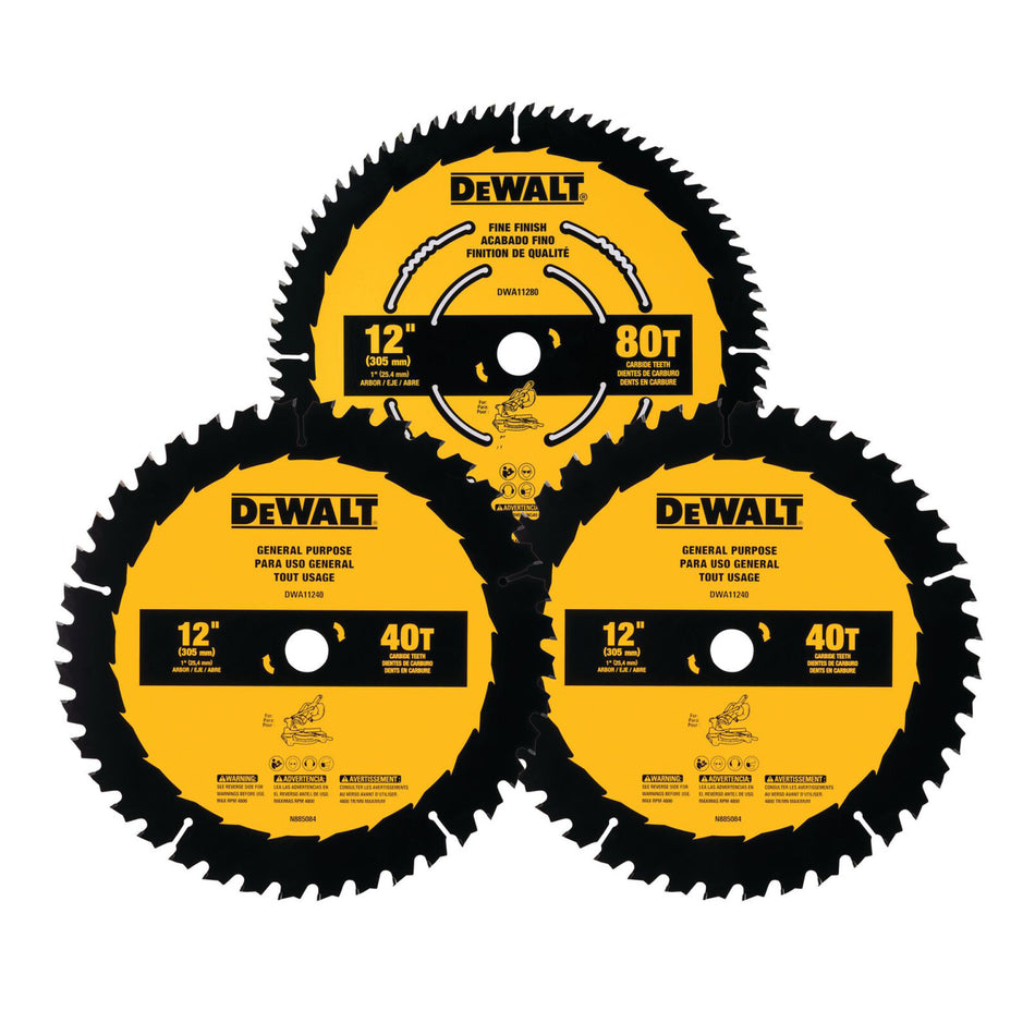 DEWALT DWA112CMB3,12 In 80t & 2 X 40t Saw Blade