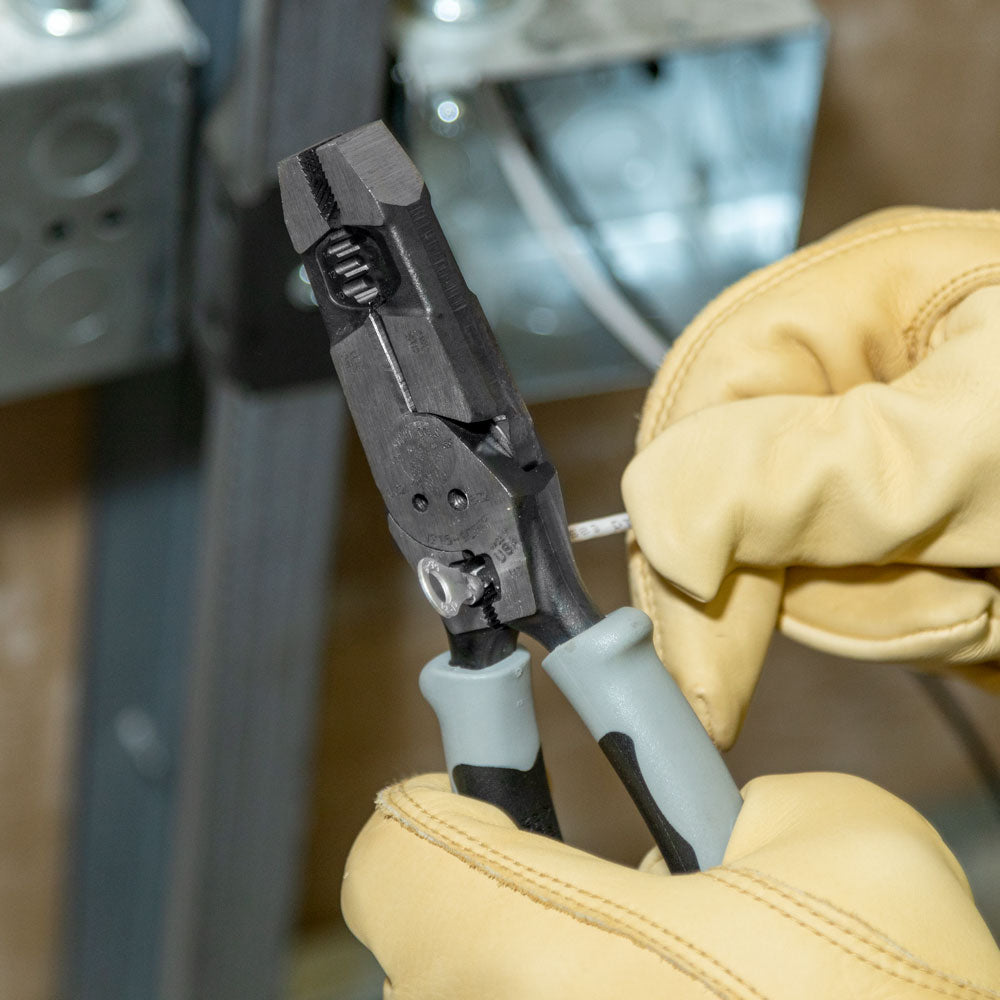 Klein Tools J2159CRTP, Hybrid Pliers with Crimper, Fish Tape Puller and Wire Stripper