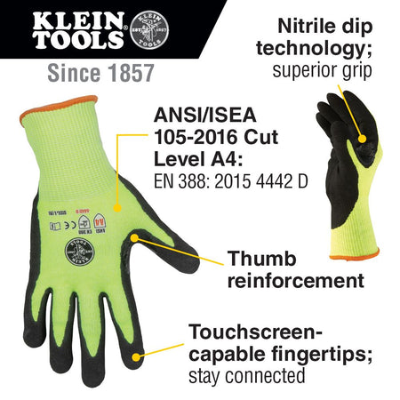 Klein Tools 60186, Work Gloves, Cut Level 4, Touchscreen, Large, 2-Pair