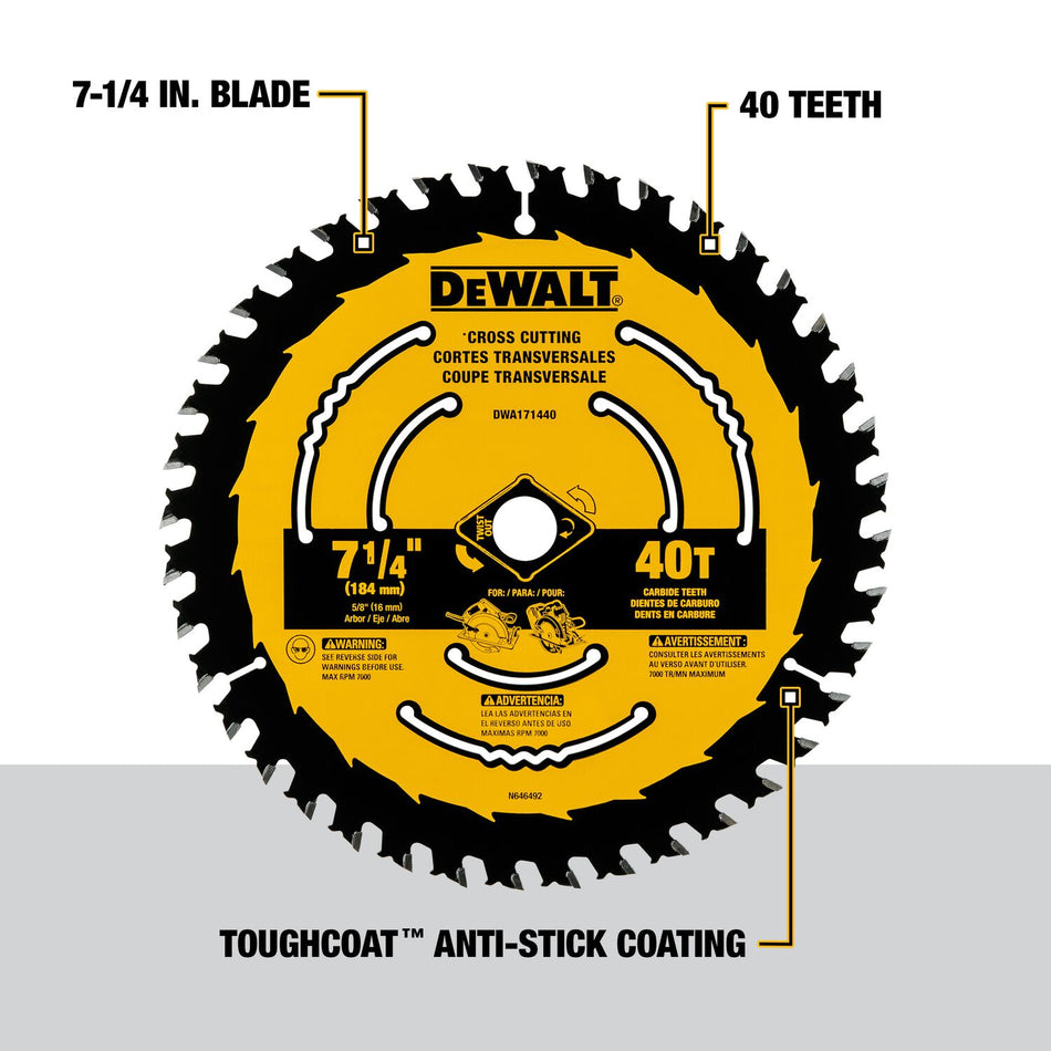DEWALT DWA171440, 7-1/4'' 40 Teeth Circular Saw Blade