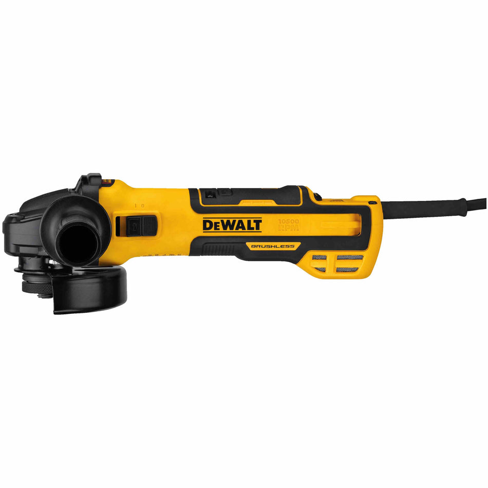 DEWALT DWE43231VS, 5'' Brushless Barrel Grip Slide Switch Variable Speed Grinder 13Amp, 2,200-10,500rpm, E-Clutch, Kickback Brake, Pipeline Cover