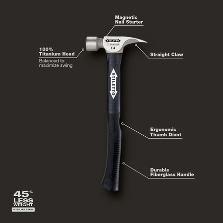 Stiletto TI14MC-F, 14 OZ. TITANIUM MILLED FACE / 16" HYBRID FIBERGLASS HANDLE