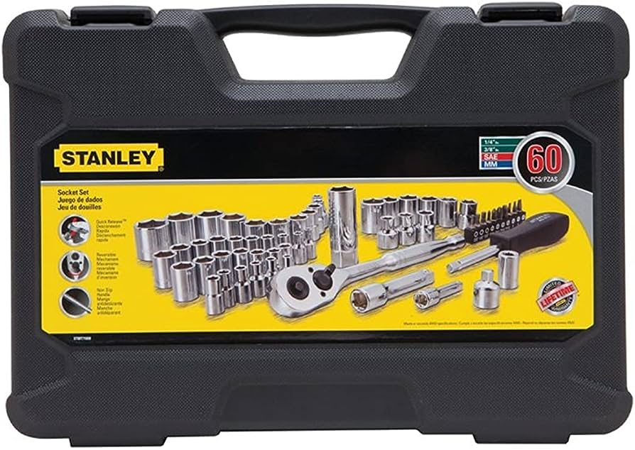 Stanley STMT71650, 1/4 in & 3/8 in Drive Mechanic's Tool Set (60 pc ...