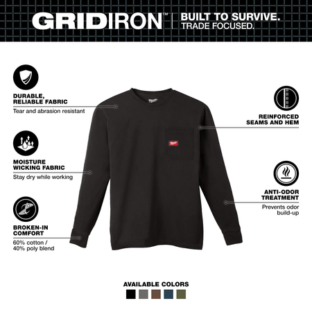 Milwaukee 606B-2X, GRIDIRON™ Pocket T-Shirt - Long Sleeve Black 2X