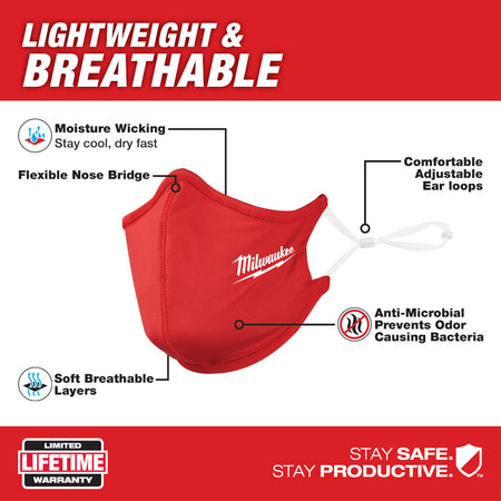 Milwaukee 48-73-4228, 2 Layer Face Mask, Red (3/pkg)