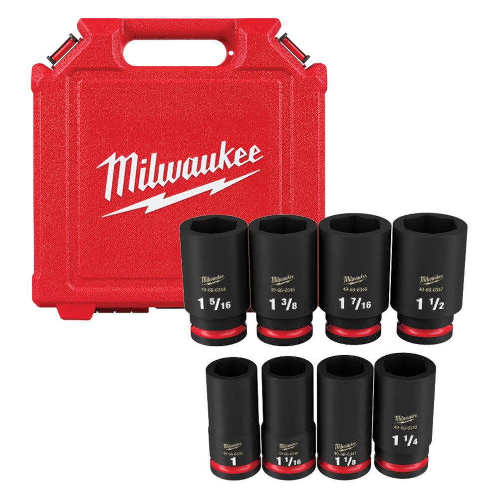 Milwaukee 49-66-7018, 3/4" Drive SHOCKWAVE Impact Duty SAE Deep 6 Point Socket Set - 8 Piece