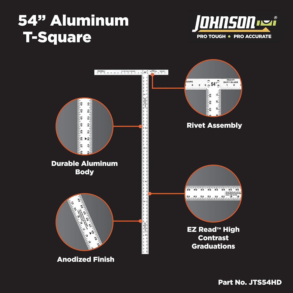 Johnson JTS54HD, 54" Heavy Duty Professional Aluminum Drywall T-Square