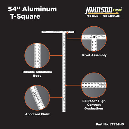 Johnson JTS54HD, 54" Heavy Duty Professional Aluminum Drywall T-Square