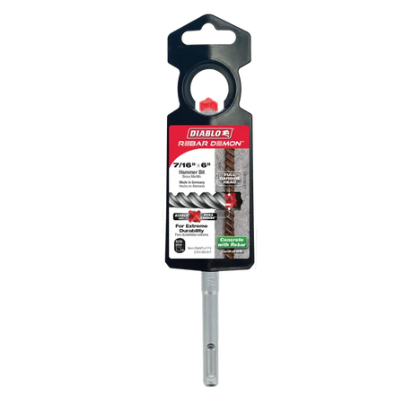 Diablo DMAPL4174, 7/16" x 4" x 6" Rebar Demon™ SDS-Plus 4-Cutter Full Carbide Head Hammer Drill Bit