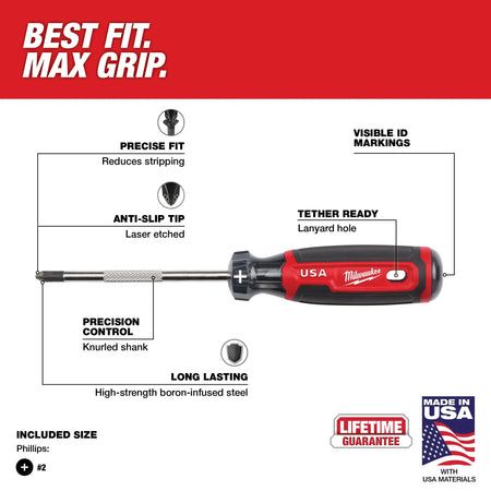 Milwaukee MT202, #2 Phillips 4" Cushion Grip Screwdriver (USA)